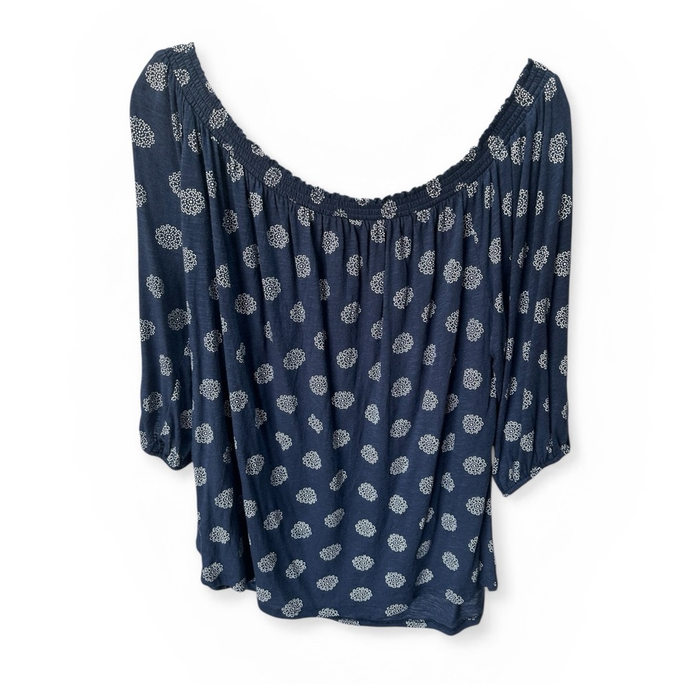 Lucky Brand Navy Blouse Sz XL/1X Off Shoulder | Prairie Festival Western Vibe